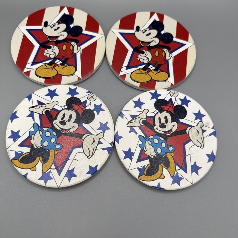 Disney Mickey & Minnie Mouse Stars & Stripes Patriotic‎ Ceramic Coasters 4 pack